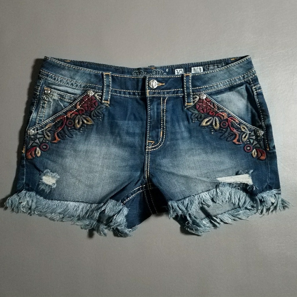 Miss Me Embroidered Jean Shorts